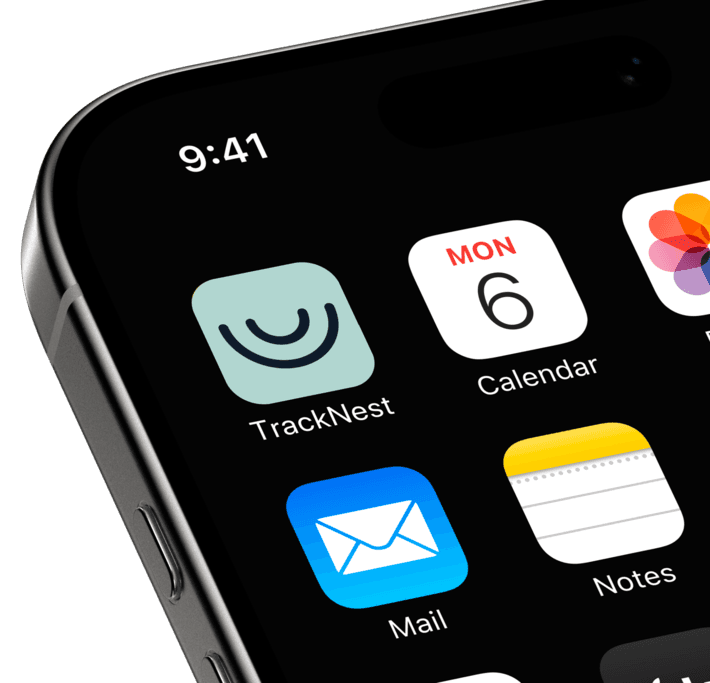 Phone showing TrackNest on the home screen