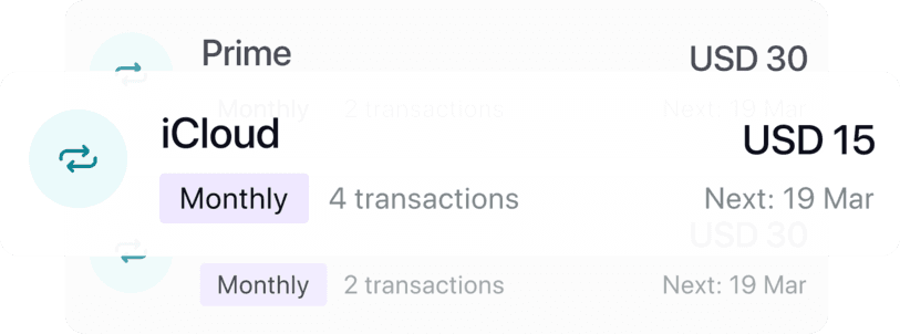 Recurring subscriptions list with monthly billing dates
