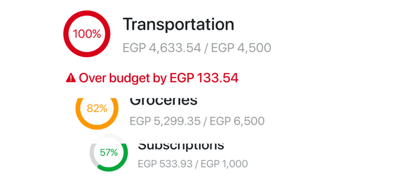 Budget progress with over-budget alert for a category