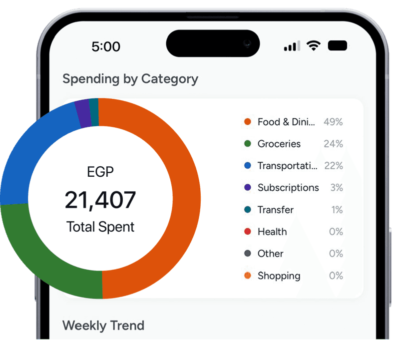 Spending by category chart on phone screen